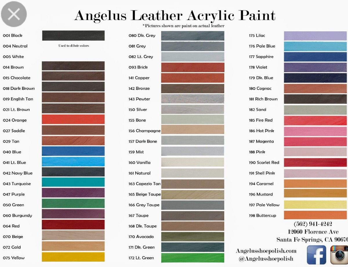 Bảng màu Thuốc nhuộm lên da Angelus Leather Dye
