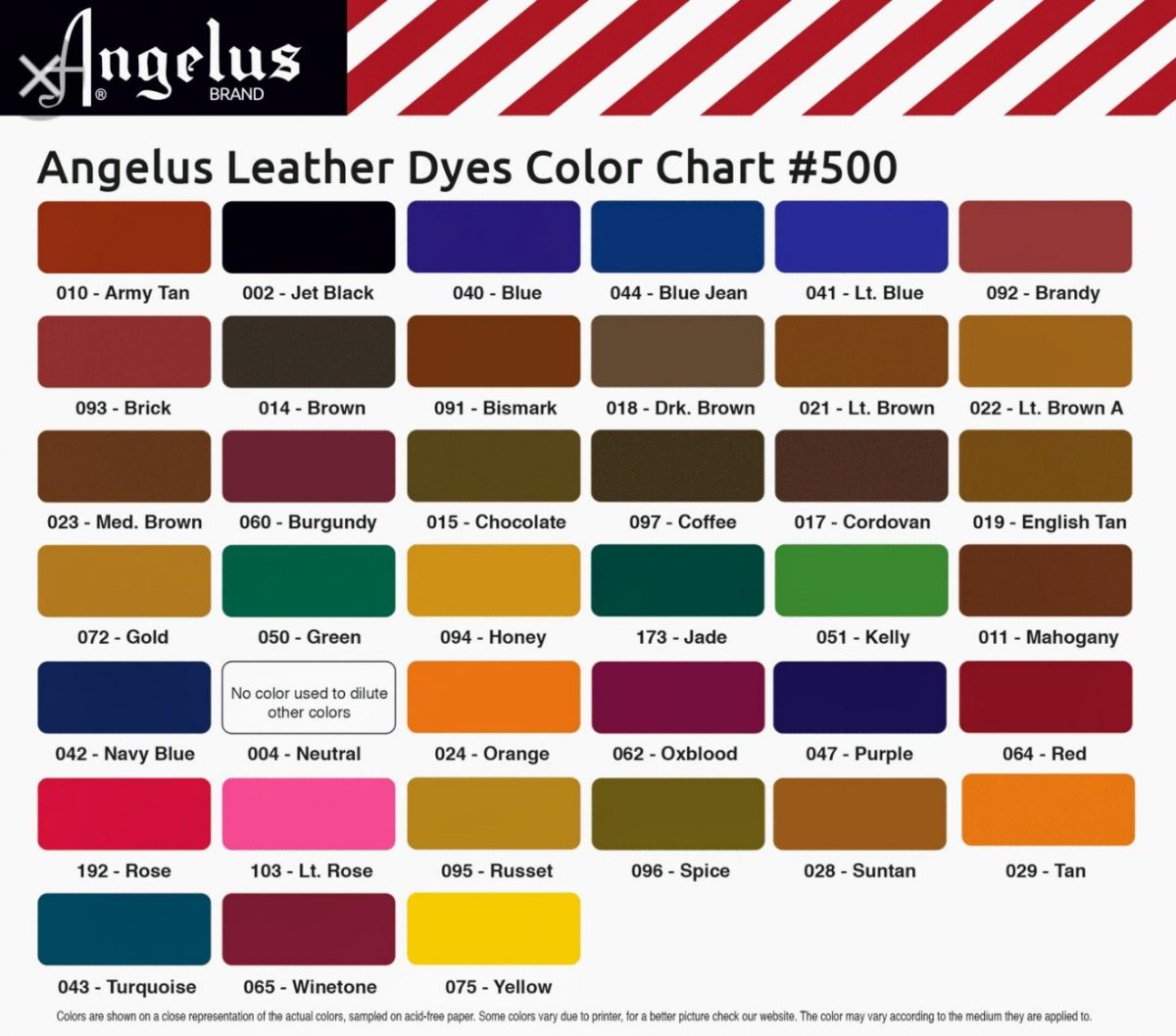 Chart Color Thuốc nhuộm lên da Angelus Leather Dye – 90ml (3Oz)